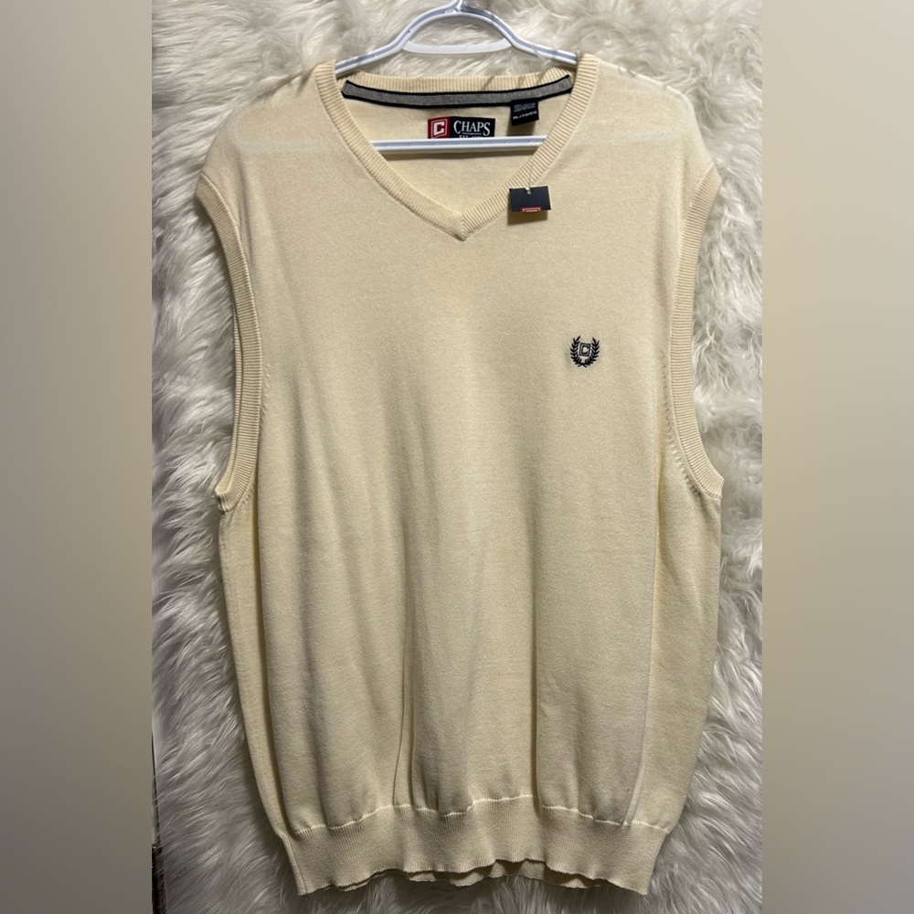 Chaps V-Neck Cream Sweater Vest for Men